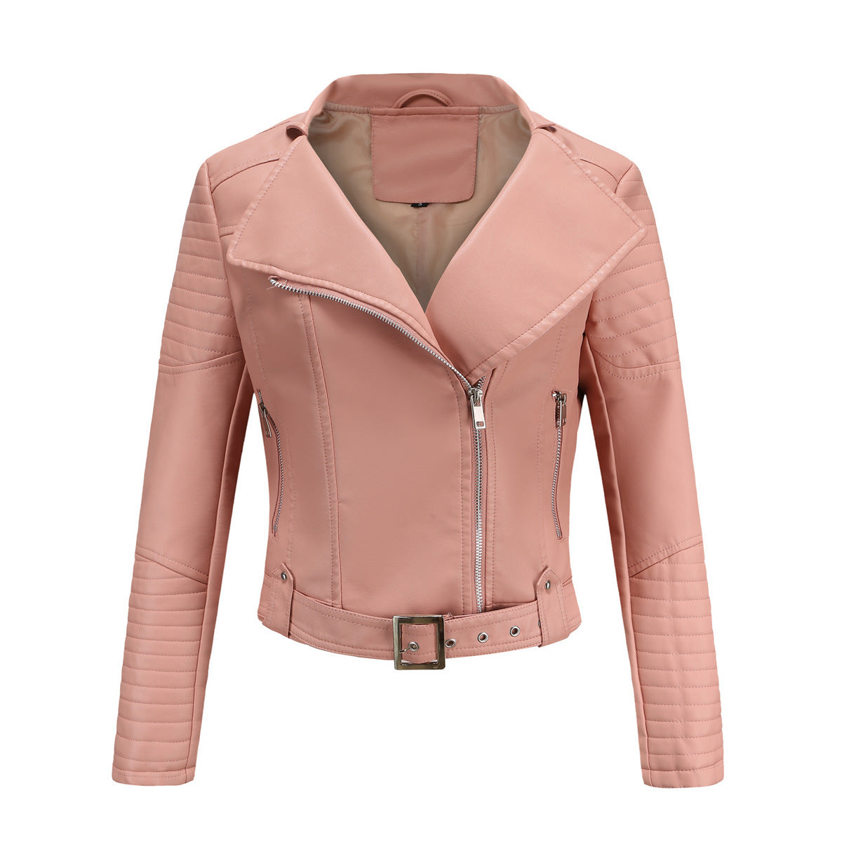 Biker jacket for women with stylish high collar and zippered pockets on the sides Chic und Stil