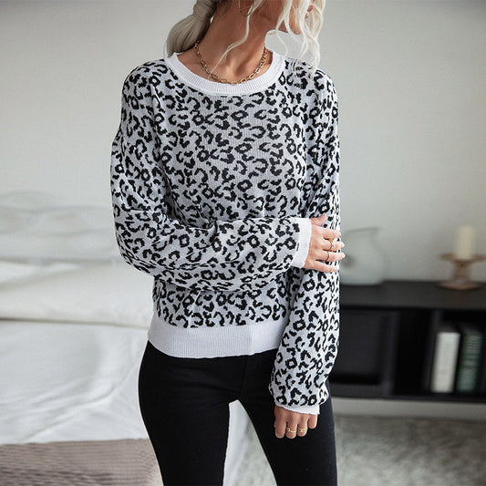 Pull en tricot tendance pour femmes avec un motif léopard décontracté et un col rond Chic und Stil
