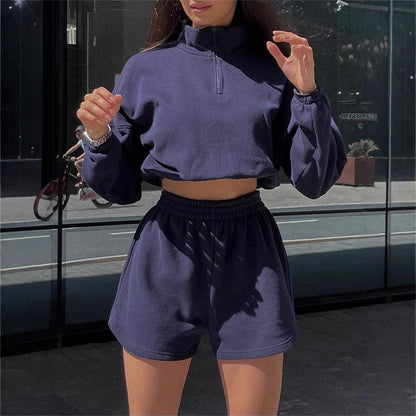 Ensemble de sweat-shirt court pour femme et shorts décontractés Chic und Stil