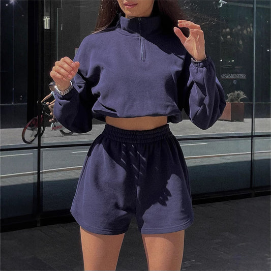 Ensemble de sweat-shirt court pour femme et shorts décontractés Chic und Stil