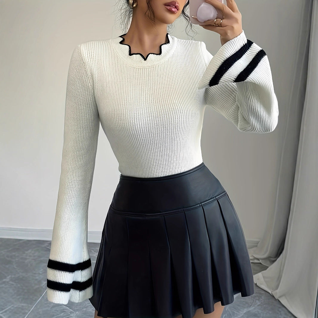 Pull en tricot tendance pour femmes avec col ondulé et manches larges Chic und Stil