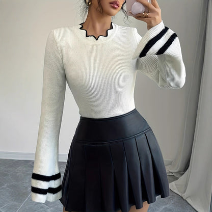 Pull en tricot tendance pour femmes avec col ondulé et manches larges Chic und Stil
