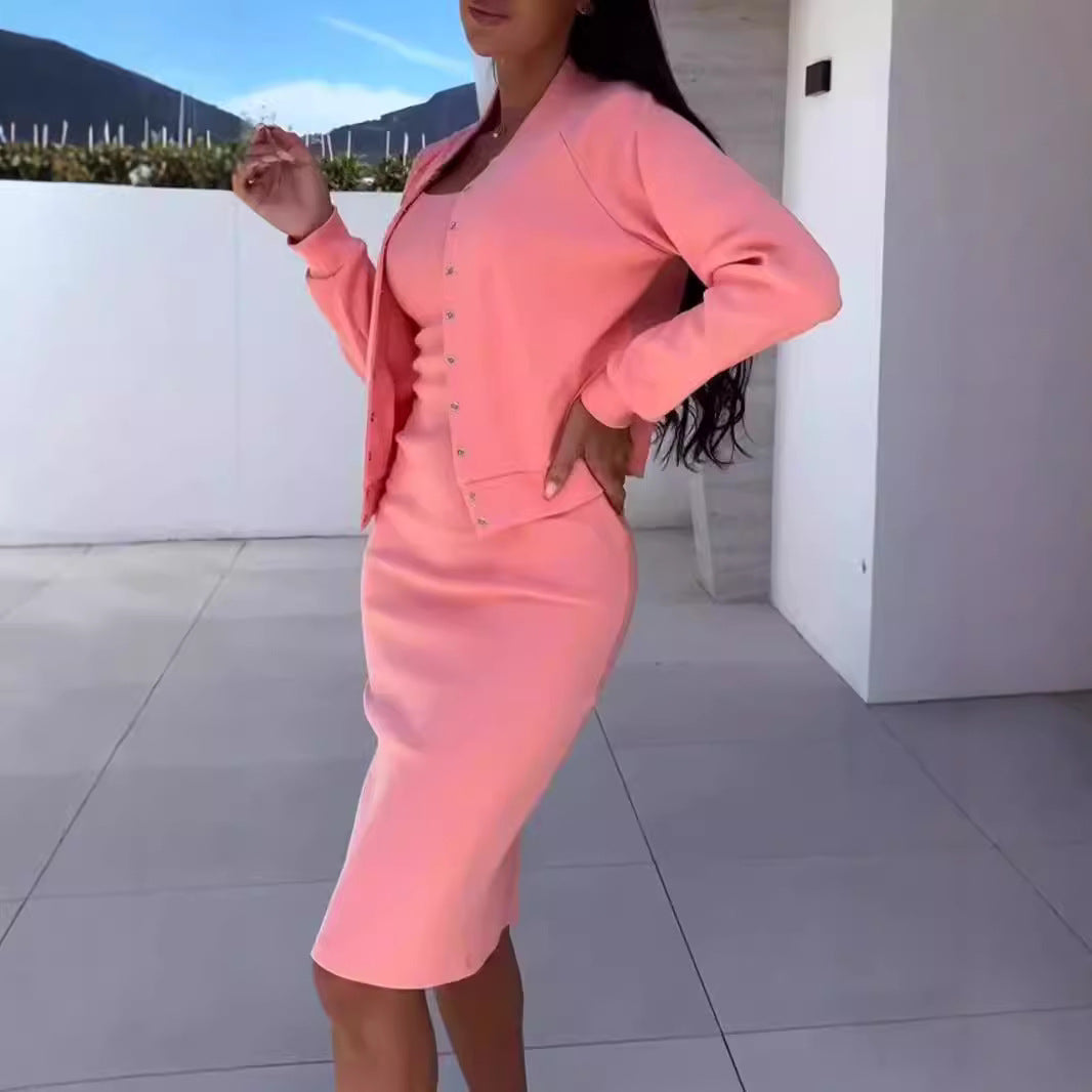 Femme ensemble de robe de sweatshirt à la mode et veste Chic und Stil