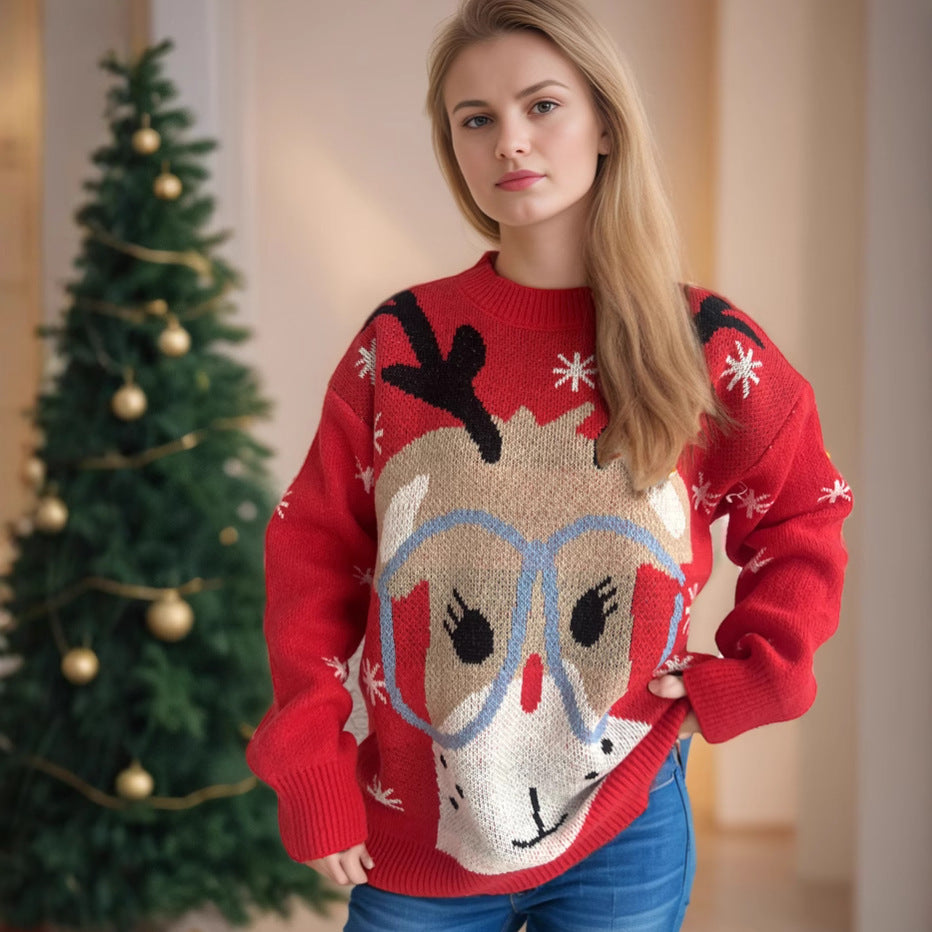 Pull décontracté pour dames avec motif de renne de Noël et coupe ample Chic und Stil