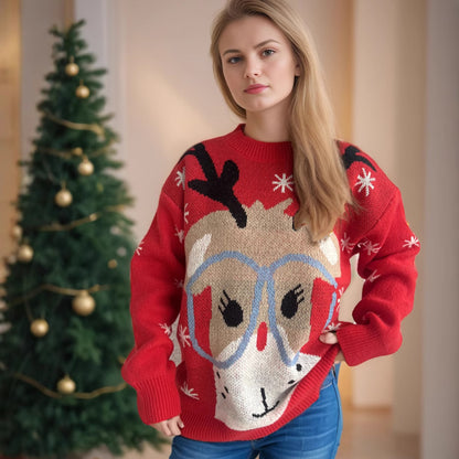 Pull décontracté pour dames avec motif de renne de Noël et coupe ample Chic und Stil