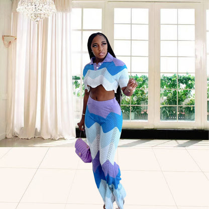 Ladies' set with crochet crop top and wide palazzo pants Chic and Style