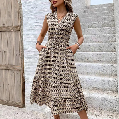Robe midi pour femmes avec détails de boutons et ceinture élastique Chic und Stil