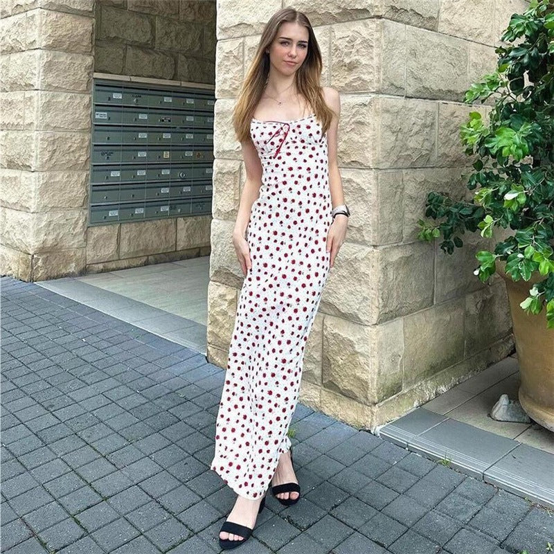 Women's Floral A-Line Maxi Dress with Adjustable Spaghetti Straps Chic and Stylish