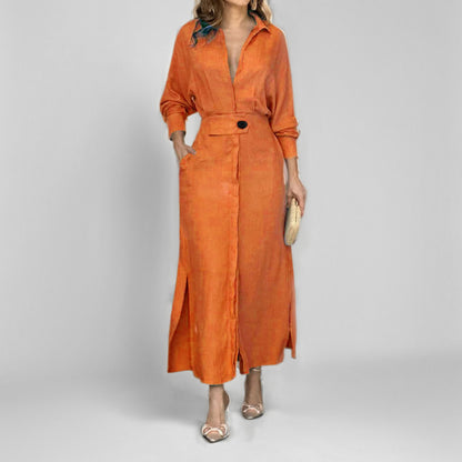 Robe chemise élégante pour femmes avec ceinture à la taille et fentes latérales Chic und Stil