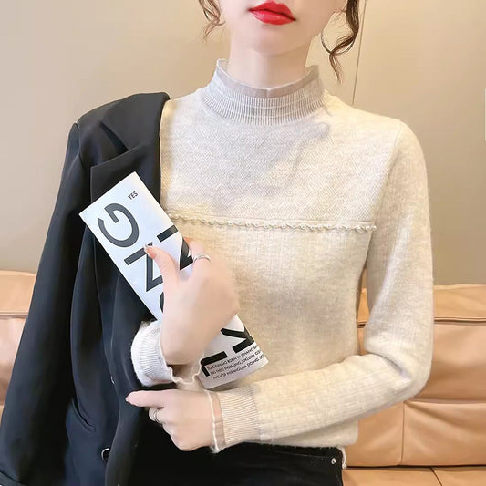 Dames pull en tricot élégant avec inserts transparents et détails en volants Chic und Stil