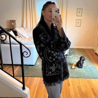 Dames Fransen Poncho avec motif Bandana Chic und Stil