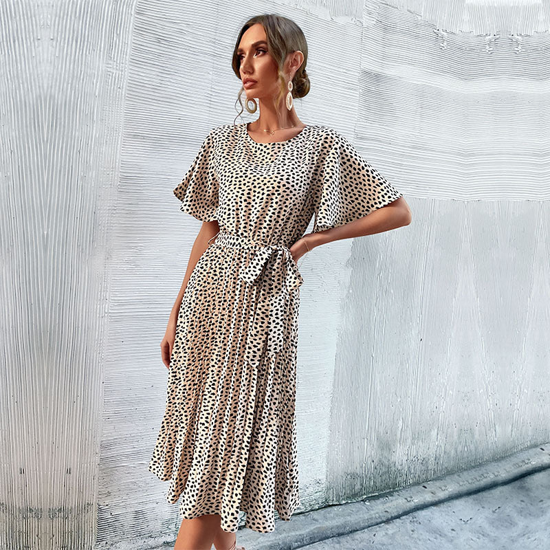 Robe midi A-ligne pour dames avec manches bouffantes et cordon à la taille Chic und Stil