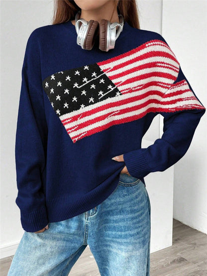 Pull en tricot pour femmes avec motif de drapeau et coupe décontractée Chic und Stil