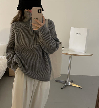 Pull en tricot pour dames avec col haut et structure en côtes Chic und Stil