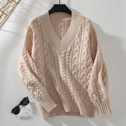 Pull en grosse maille pour femmes avec décolleté en V et motif en torsades Chic und Stil