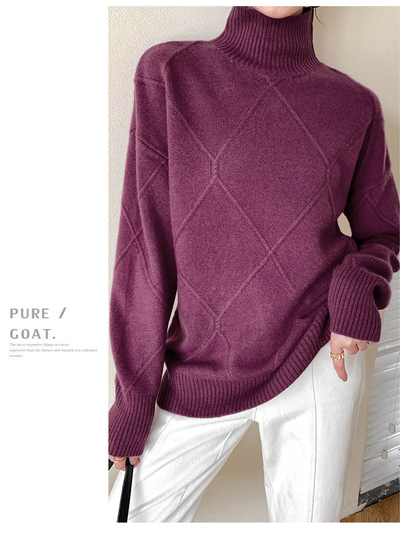 Pull en maille pour femmes avec col montant et motif losange Chic und Stil