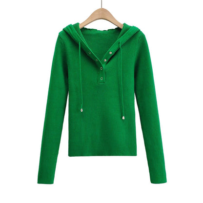 Pull en tricot décontracté pour femmes avec capuche et boutons Chic und Stil