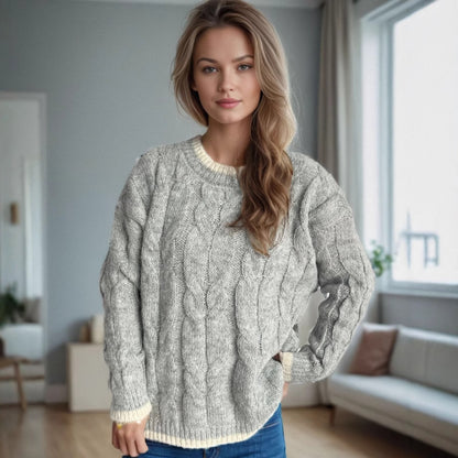 Pull en grosse maille pour femme avec un design de tresse moderne et une coupe décontractée Chic und Stil