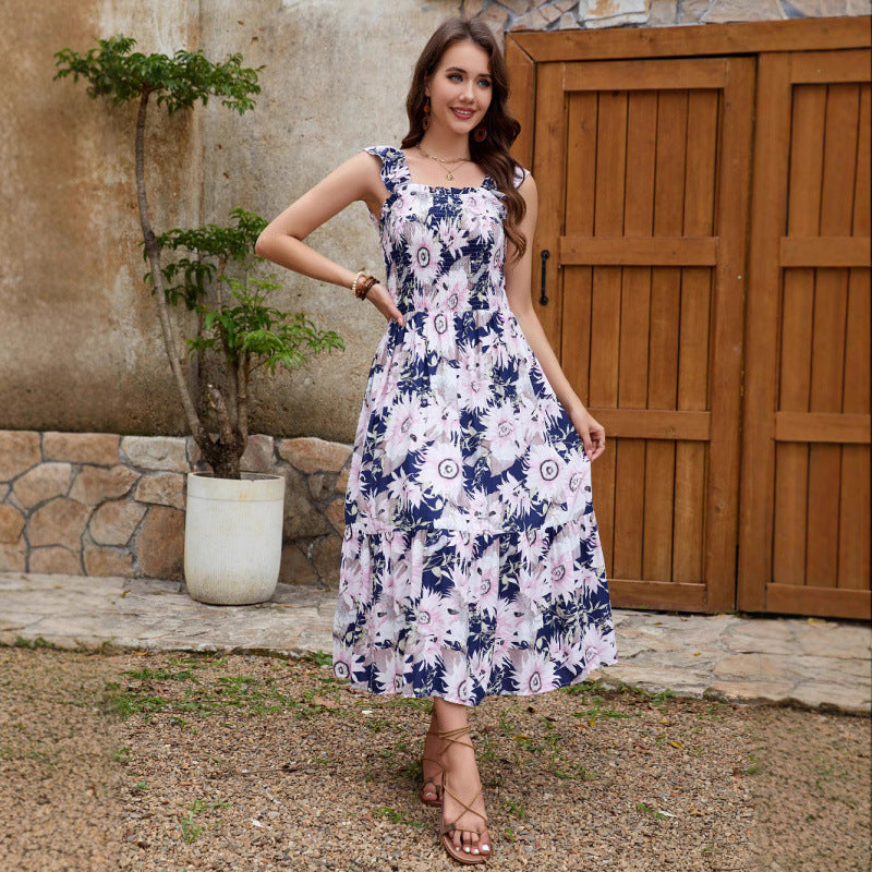 Robe maxi à volants à imprimé floral pour dames Chic und Stil