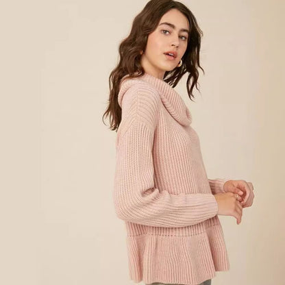Dames Pull en tricot confortable avec col large et ourlet volumineux Chic und Stil