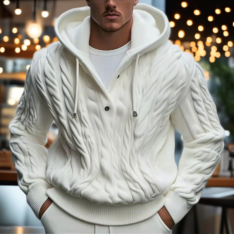 Pull à capuche en tricot pour hommes avec motif de tresses texturé Chic und Stil