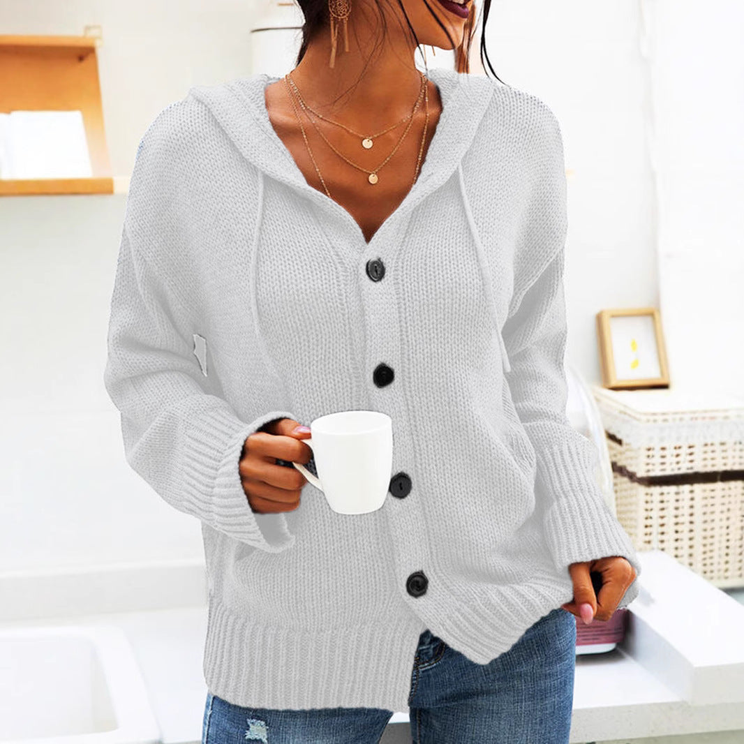 Dames gros cardigan en tricot avec capuche et poches pratiques Chic und Stil