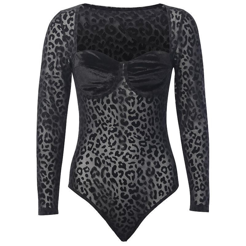 Dames Élégant body transparent avec délicat motif léopard Chic und Stil