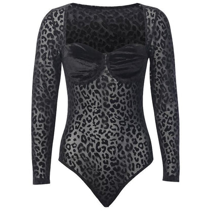 Dames Élégant body transparent avec délicat motif léopard Chic und Stil