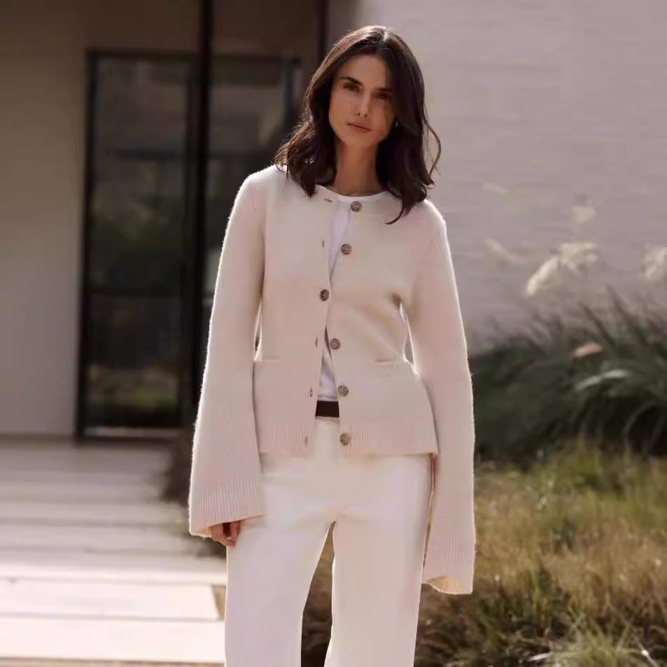 Dames élégant gilet en tricot avec détails de bouton et poches pratiques Chic und Stil