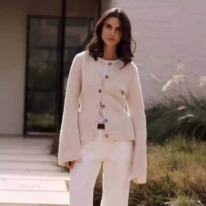 Dames élégant gilet en tricot avec détails de bouton et poches pratiques Chic und Stil