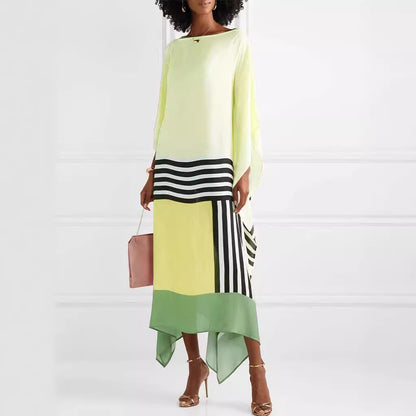 Robe maxi aérienne pour femmes avec motif graphique moderne et ourlet asymétrique Chic und Stil