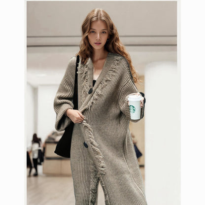 Dames gros tricot cardigan avec franges Chic und Stil