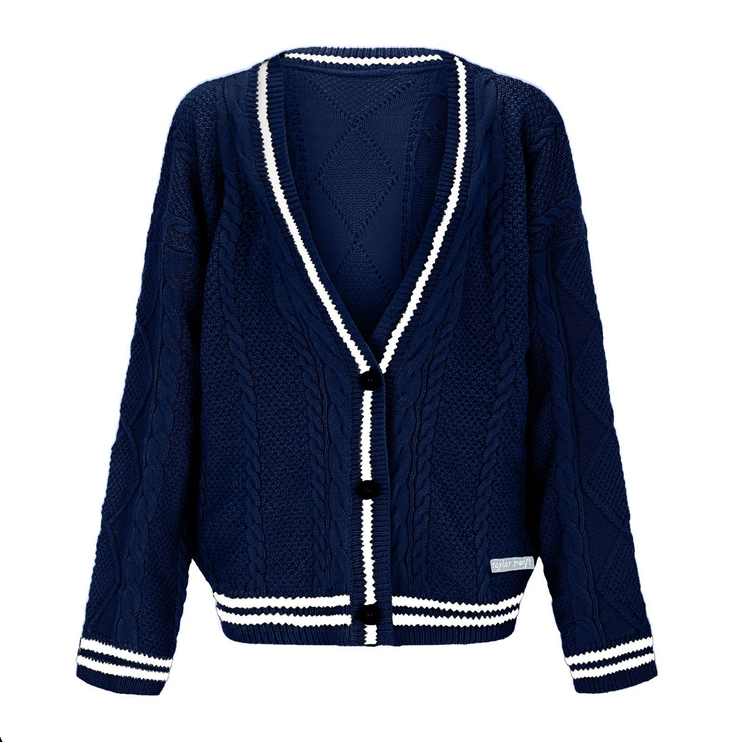 Cardigan en grosse maille pour femmes avec décolleté en V profond et détails de bouton contrastants Chic und Stil