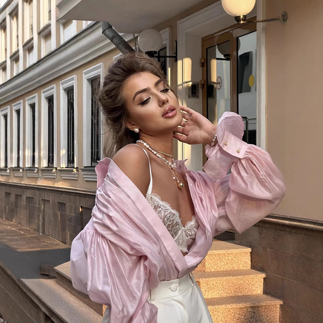 Dames grande taille blouse transparente à boutons Chic und Stil