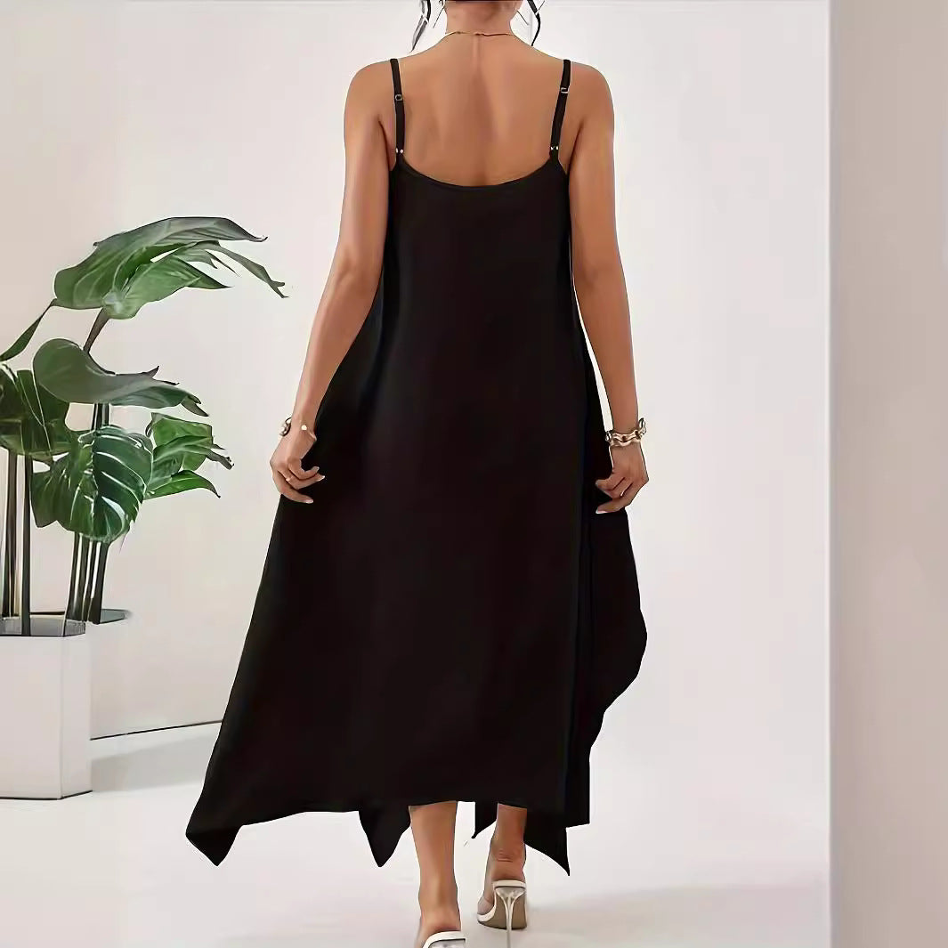 Robe à bretelles spaghetti aérienne pour femmes avec ourlet asymétrique et tissu doux Chic und Stil