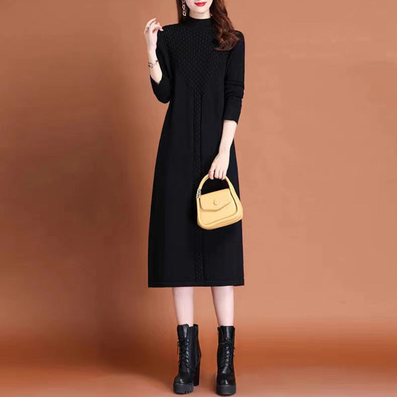 Robe maxi tricot pour femmes avec col haut et détails tressés élégants Chic und Stil