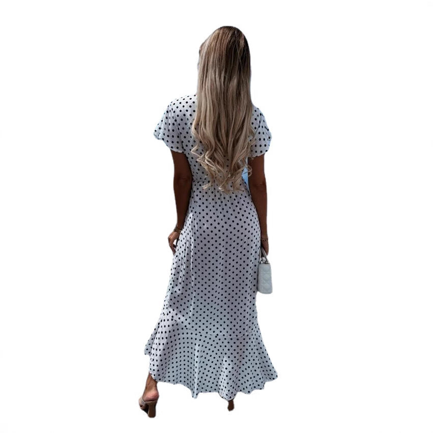 Robe maxi portefeuille à pois fluides Chic und Stil pour femmes