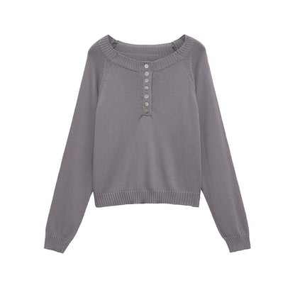 Pull-over en tricot décontracté pour dames avec des détails de boutons et un large col rond Chic und Stil