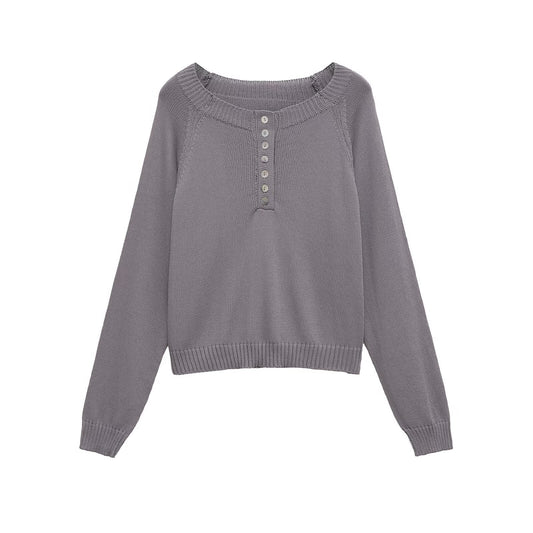 Pull-over en tricot décontracté pour dames avec des détails de boutons et un large col rond Chic und Stil