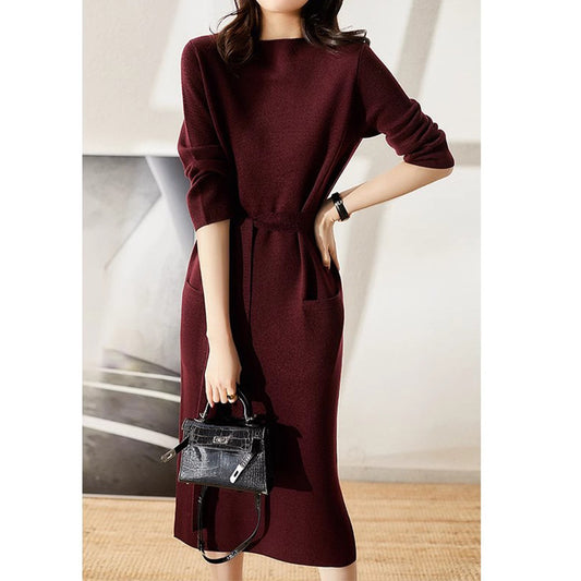 Robe midi en tricot élégante pour femme avec taille ceinturée Chic und Stil