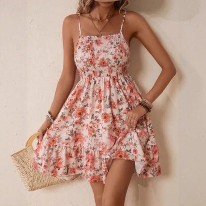 Robe d'été florale pour femmes avec jupe en A et bretelles spaghetti Chic und Stil