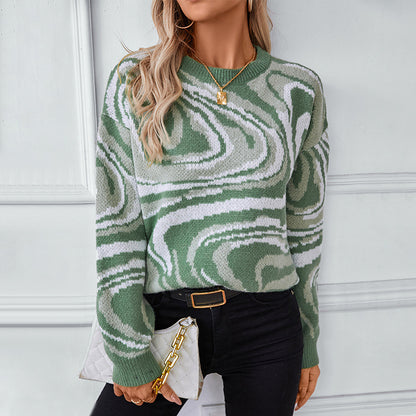 Pull-over en tricot à motifs pour femmes avec un motif de vagues moderne et un col rond Chic und Stil