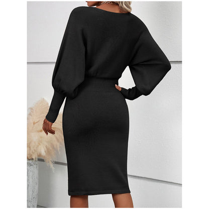 Robe en tricot pour femmes au style décontracté avec des manches larges et une taille Chic und Stil