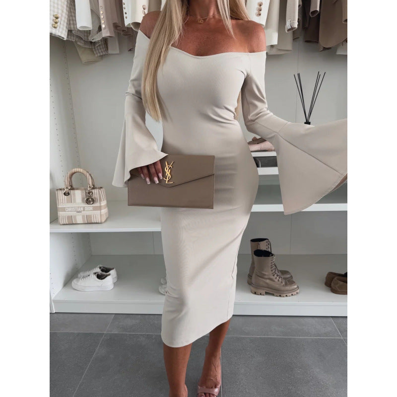 Robe midi décolletée pour femmes avec des manches évasées Chic und Stil