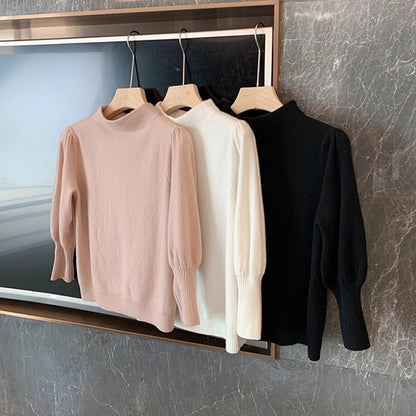 Pull à col haut à manches bouffantes élégant pour femmes Chic und Stil