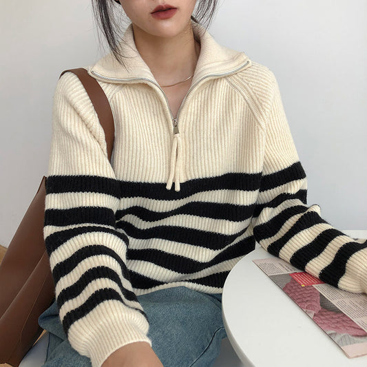 Pull femme à rayures avec zip mi-long et coupe décontractée Chic und Stil