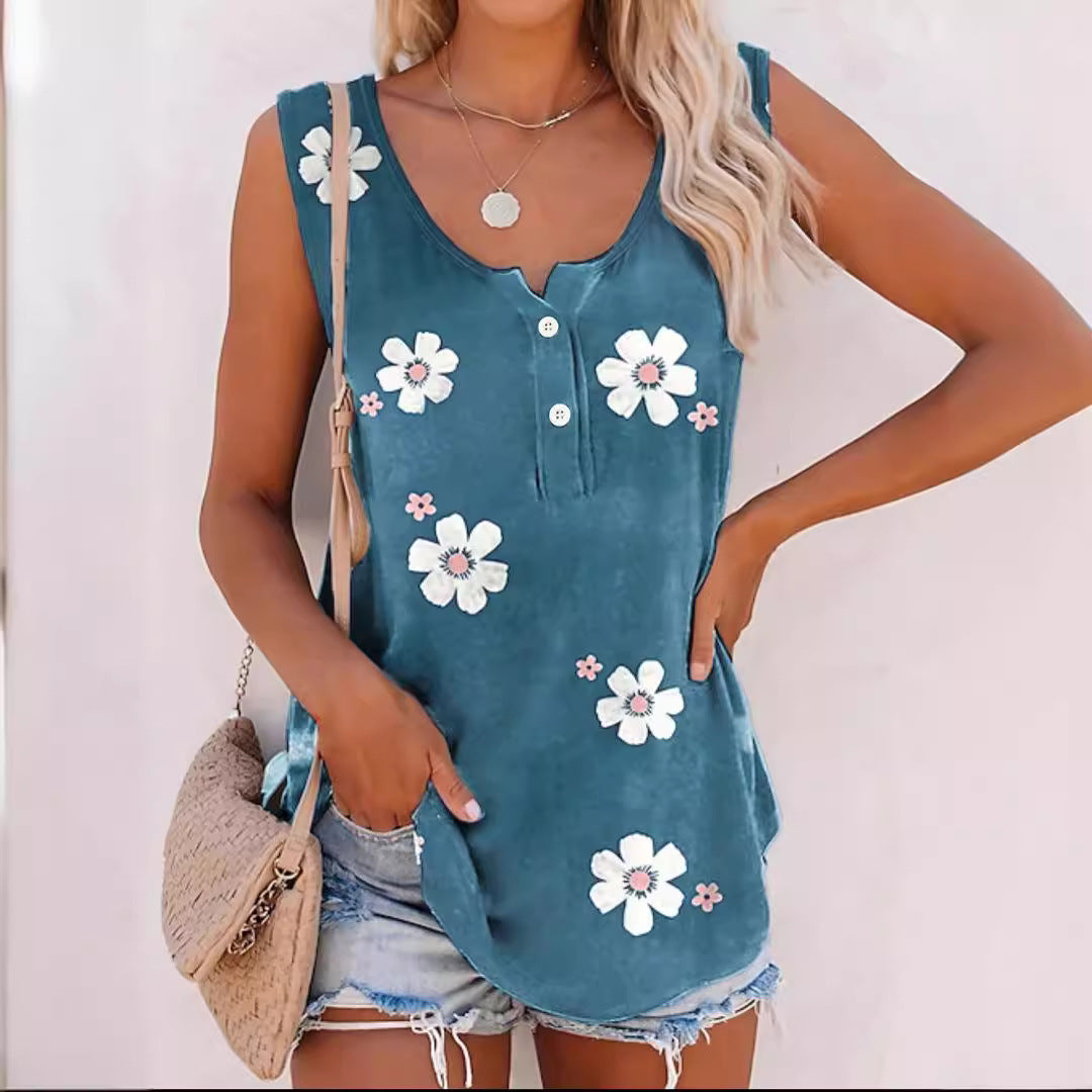 Dames Floral Brodé Sans Manches Haut Chic und Stil