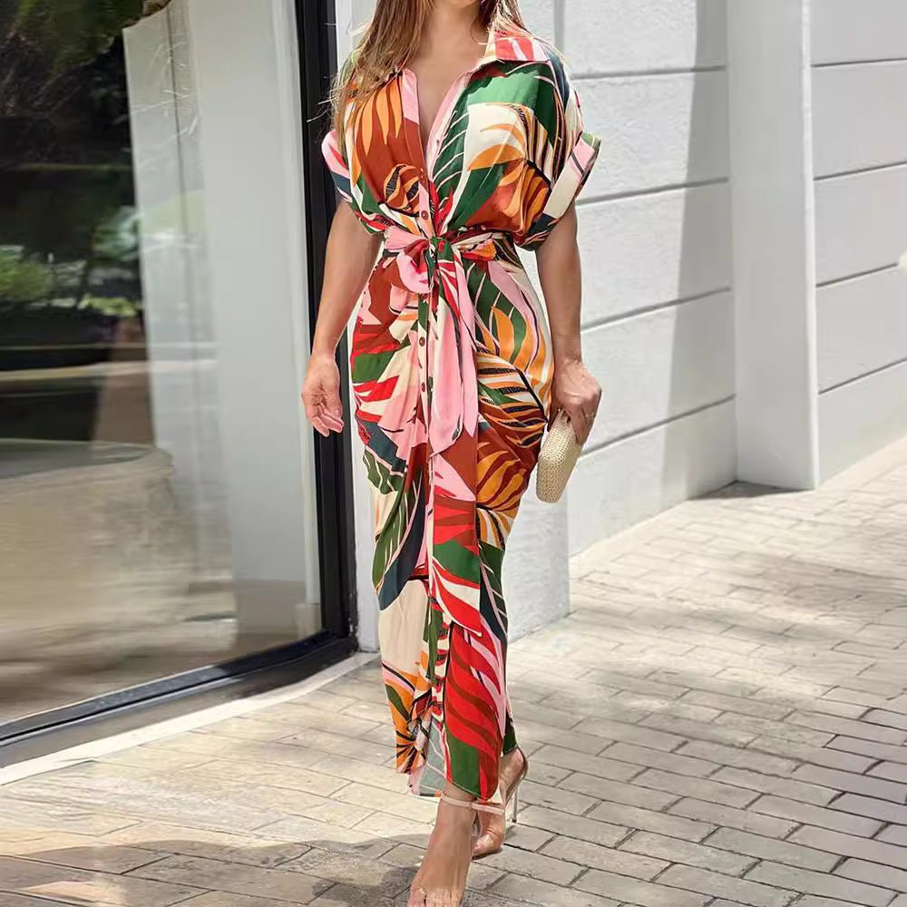 Robe maxi à enroulement et bouton Chic und Stil pour femmes