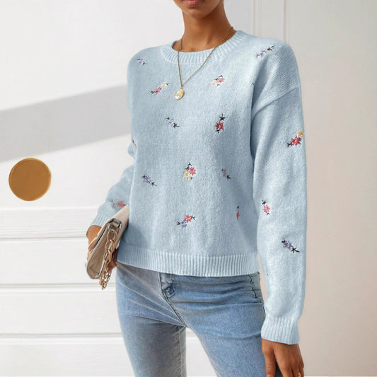 Pull en tricot pour femmes avec des détails de broderie florale et une coupe décontractée Chic und Stil