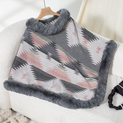 Pull en peluche pour femmes avec garniture en fausse fourrure de haute qualité et motif géométrique Chic und Stil